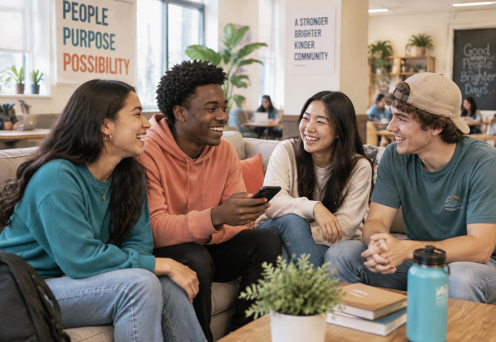Young adults talking together in a community space